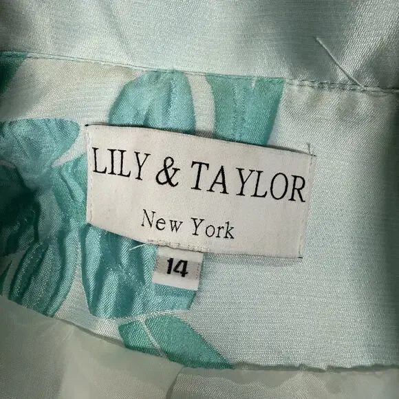 Lily & Taylor Couture Blue Jacquard Floral 2 Piece Skirt Suit Set Womens Size 14 - Picture 5 of 15